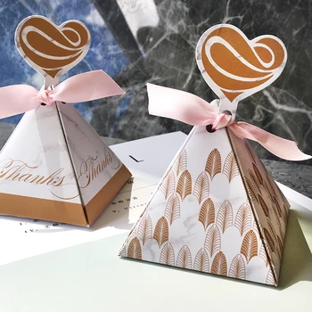 

100pcs Triangular Pyramid European Brown Marble pattern Candy Boxes Wedding Favors Bomboniera Birthday Party Thanks gift box