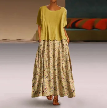 

Women Summer Dress Vintage Lose Oansatz Flower Printing Short Casusl Party Maxi Clothes Summer Beach Dress 2019 Vestidos Neue