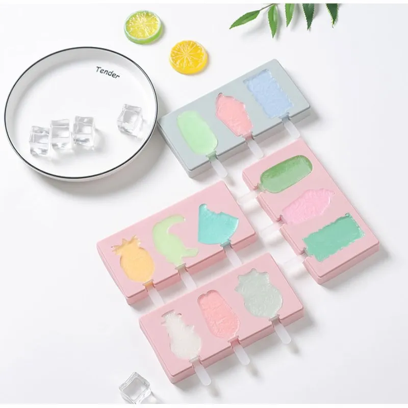 3 силиконовые полости форма для изготовления мороженого мультфильм милые формы для мороженого домашние поднос для льда мороженого Форма для замораживания формы кухонные инструменты