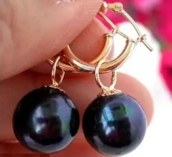 

HOT PERFECT ROND 10-11MM TAHITIAN BLACK PEARL EARRING 14K/20 SOLID GOLD
