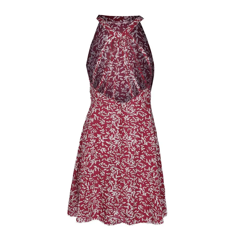 Сексуальное платье трапециевидной формы с бретельками, женское летнее мини-платье без рукавов, открытое дизайнерское платье на молнии с цветочным принтом