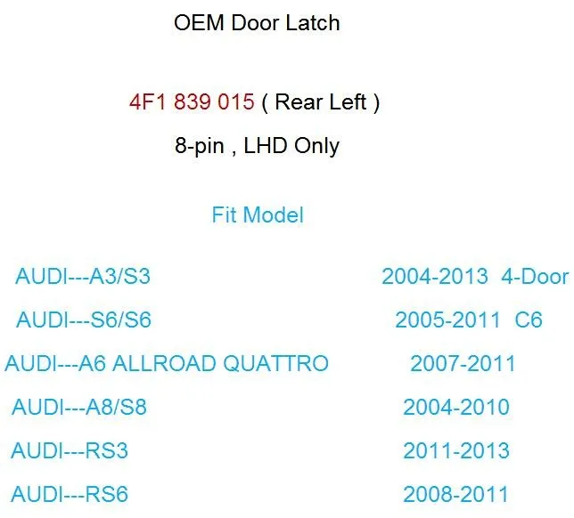 Высокое качество задний левый привод дверного замка 4F0839015 для AUDI A3 A6 Allroad A8 4F0839015 4F1839015 8E0839015AA 8E0 839 015AA