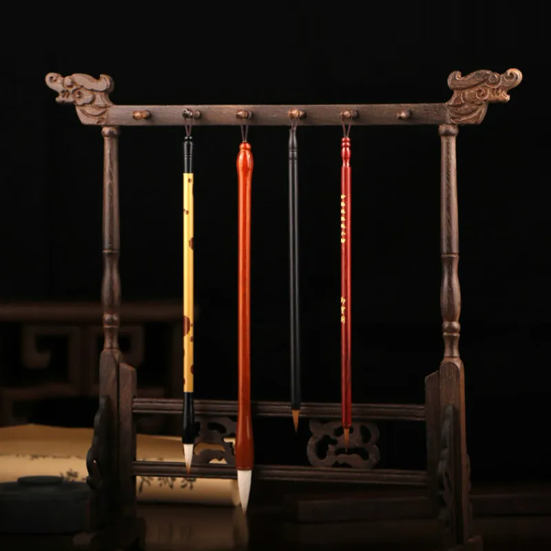 Calligraphy Brushes Pen Holder Chicken Wing Wood Pen Hanger 12 Needles