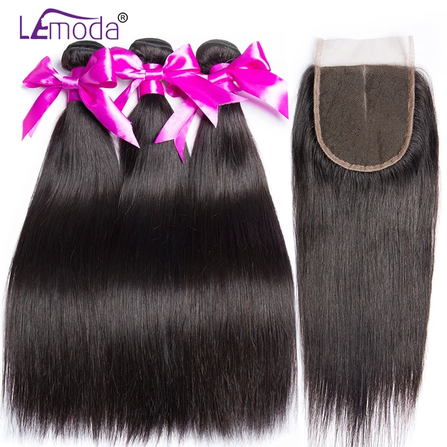 Best Price LeModa Straight Hair Bundles With Closure Human Hair Bundles with Closure Remy Indian Hair Extensions Natural Black Best Price LeModa Straight Hair Bundles With Closure Human Hair Bundles with Closure Remy Indian Hair Extensions Natural Black