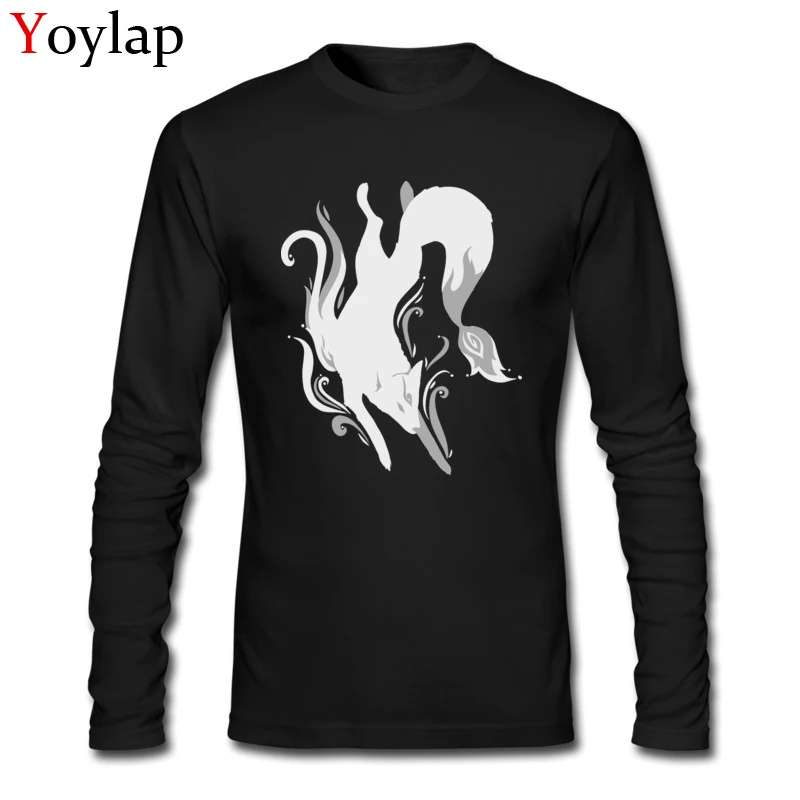 

Fashion Minimal Wolf Fox 2017 Men T-shirt Cool Design Pure Cotton Tee Shirts Cartoon Animal Print Mens Long Sleeve Tops