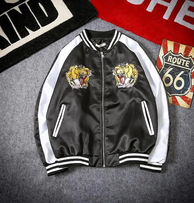 Embroidery Tiger Bomber Jacket Men Jacket Streetwear Hip Hop Baseball Jacket US Size M-XXL Embroidery Tiger Bomber Jacket Men Jacket Streetwear Hip Hop Baseball Jacket US Size M-XXL