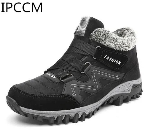 

IPCCM Men Boots Winter With Fur 2019 Warm Snow Boots Men Winter Boots Work Shoes Men Footwear Fashion Rubber Ankle Shoes 39-46