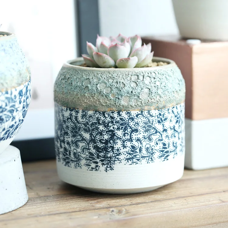 Mini Ceramic Flower Pots 3 Pieces Planter Flower Box Desktop Pottery