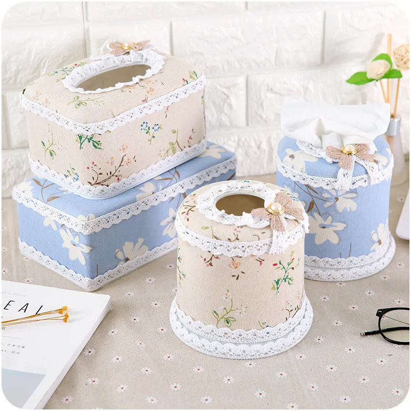 

Creative Cotton Fabric Fashion Lace Tissue Boxes Cute Home& Tissue Case Box Container Towel Napkin Papers Bag