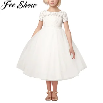 

Hot Flower Girls Dress White Ivory Real Party Pageant Communion Dress Little Kids Children Hollow Heart Dress for Wedding