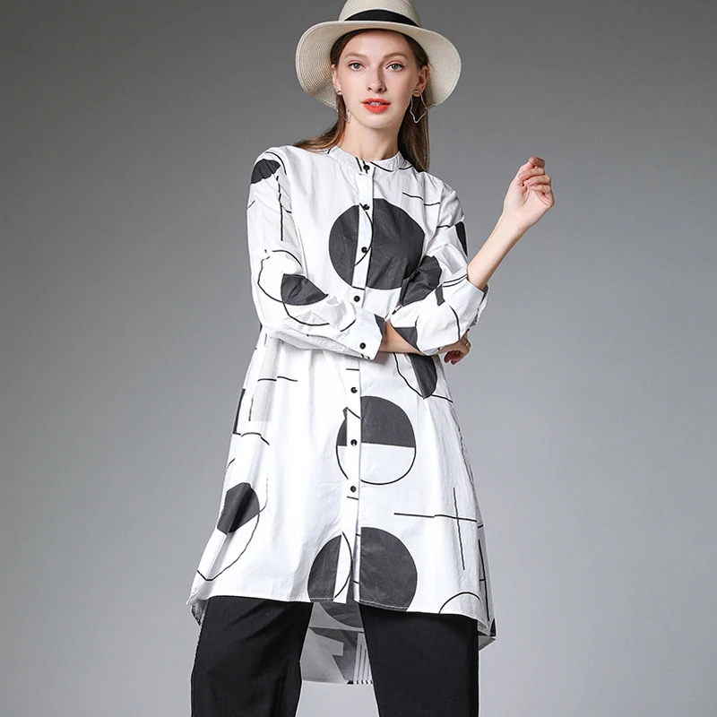 2019Autumn 100% Cotton irregular shirt mandarin