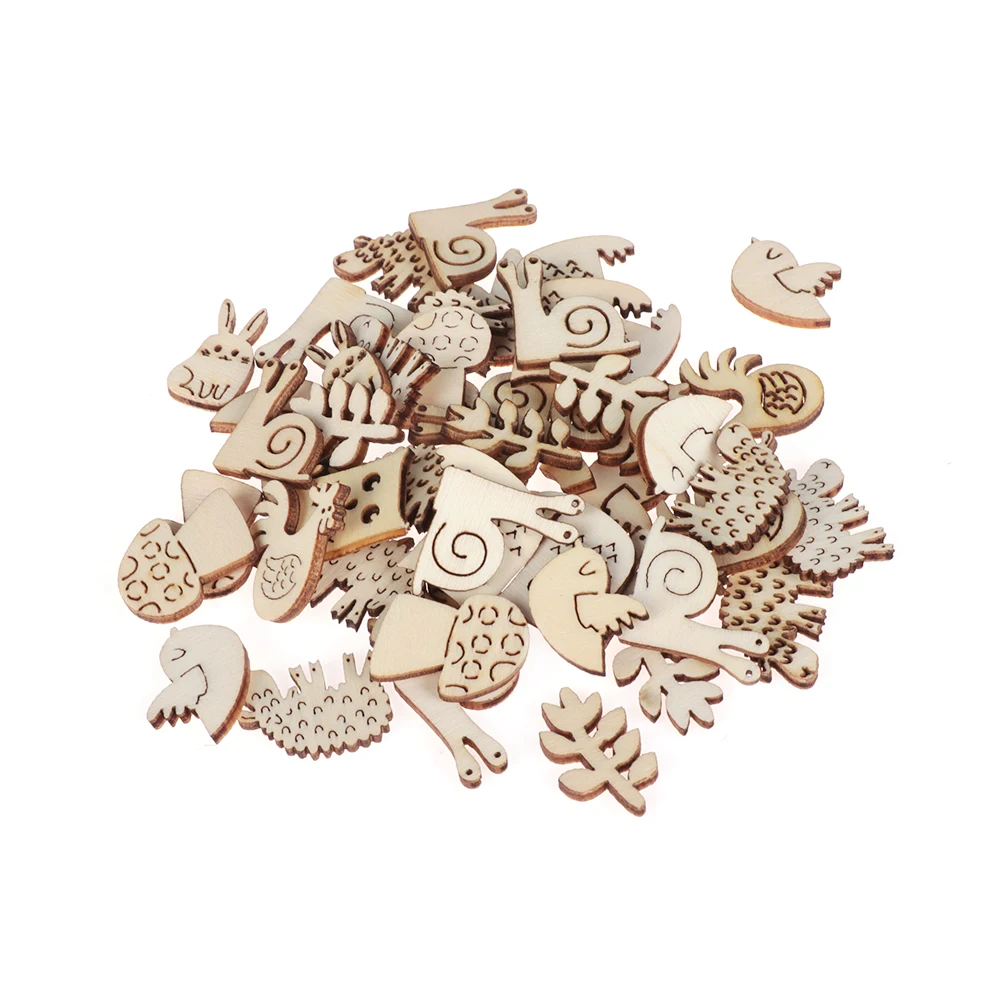 

50PCS/Pack Wooden Craft Mixed Animal Snail Rabbit Pattern Handmade Embellishment Scrapbook Laser Cut Ornaments Home Party Decor