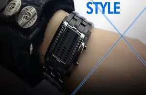 Watch Men\'s Future Technology Binary Hot Sale Black Stainless Steel Date Digital LED Bracelet Sport Women Watches