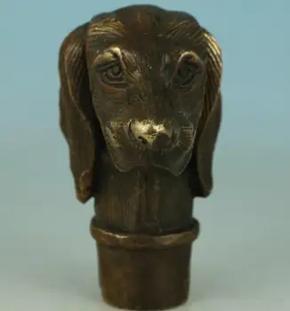 

Chinese ancient bronze hand carved dog statue cane head