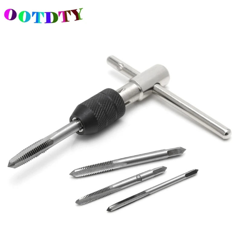 

OOTDTY 5Pcs/set T Type Hand Screw Thread Taps Drill Kit M3 M4 M5 M6 Set w/Wrench