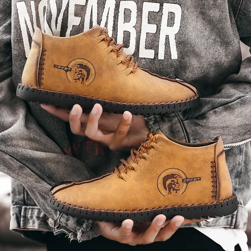 

Brand New Mens Shoes Warm Winter Men Moccasins Shoes Split Leather Casual Loafers Men Shoes With Plush Men Work Platform Big SZ