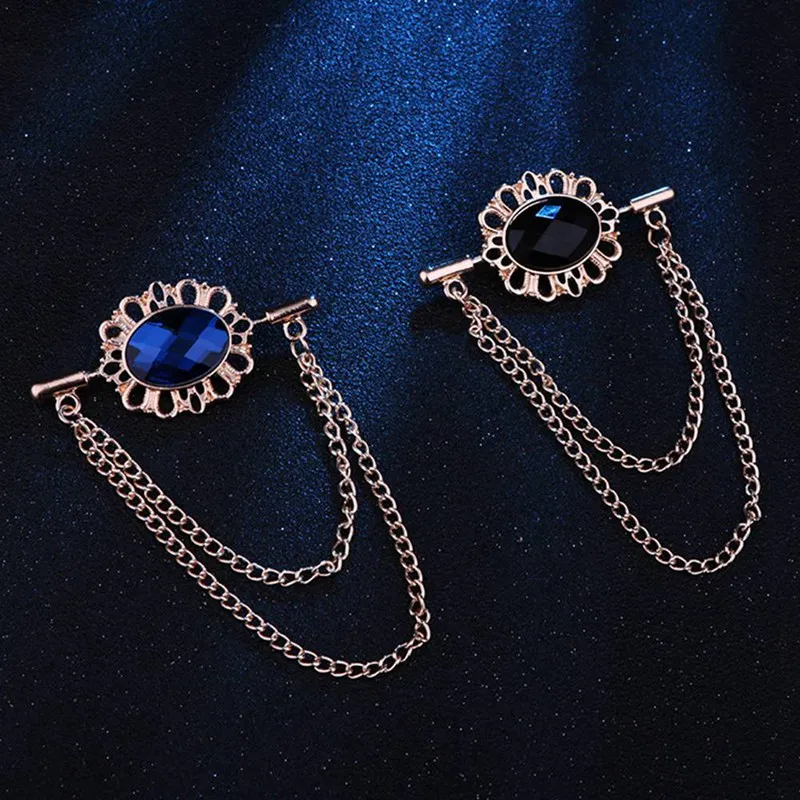 

New Personality Tassel Oval Crystal Chain Brooch Retro Brooch With Chain Pin Buckle Ladies Men's Lapel Suit Shirt Clothing