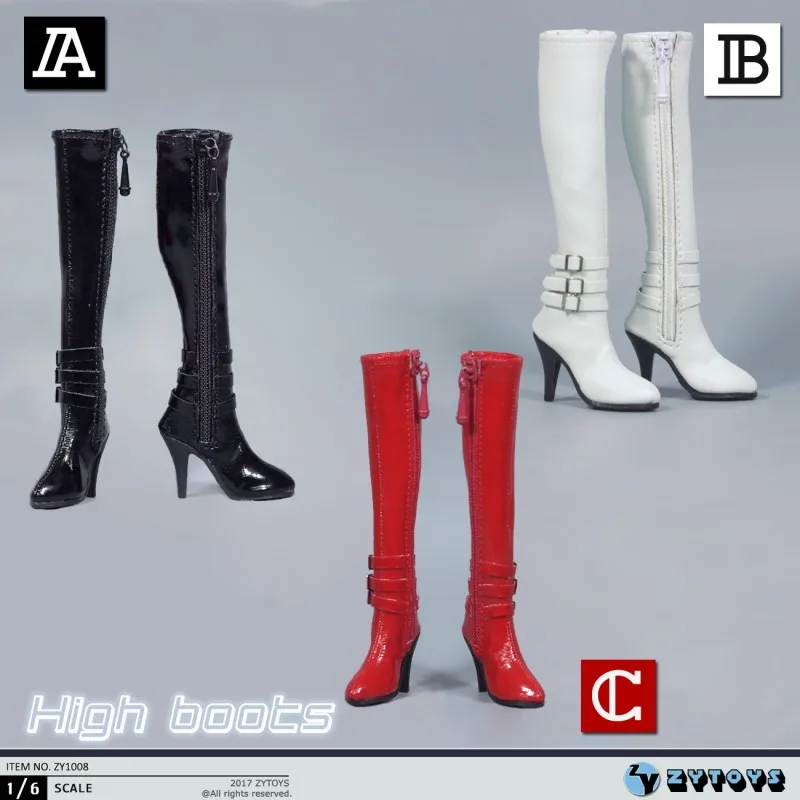 

1/6 ZY1008 Red /Black High Tube Zipper Female High Heels Leather Boots For 12" Action Figure Model Toys Collection