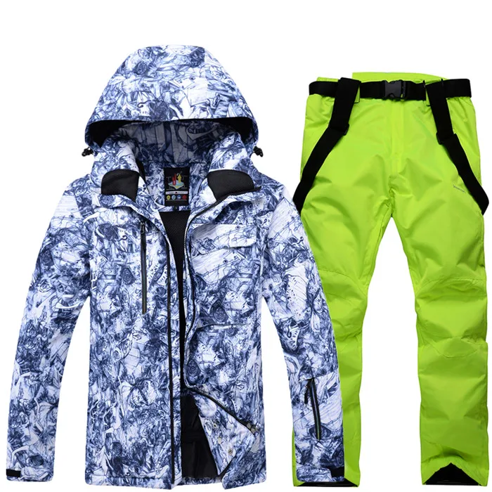 Мужской лыжный костюм куртка сноуборд брюки ветрозащитный супер теплый Горный Зимний лыжный костюм мужские сноубордические костюмы ветрозащитные - Цвет: Зеленый