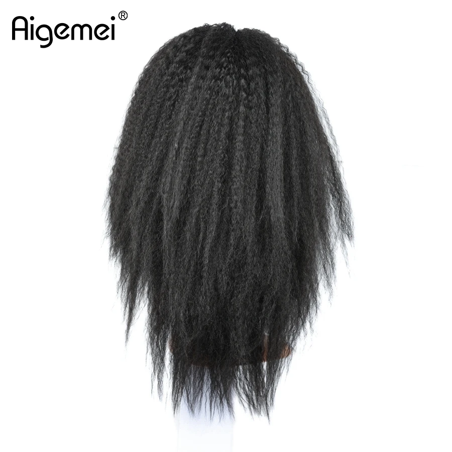 Aigemei Heat Resistant Lace Wig 18inch Top Quality Kinky Straight Synthetic Lace Front Wig