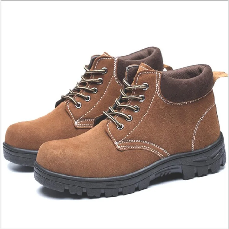 Mens Casual Big Size Welder Dress Steel Toe Caps Working Safety Welding Shoes Spring Autumn Genuine Leather Platform Ankle Boots