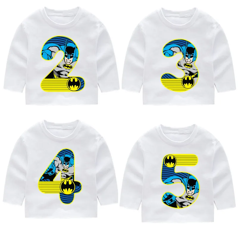 

2-14 Year Old,Kid Happy Birthday Marvel Batman Number 1~9th Long Sleeve Toddler T-shirts Autumn Boy Girl Long Sleeve Tops Tee