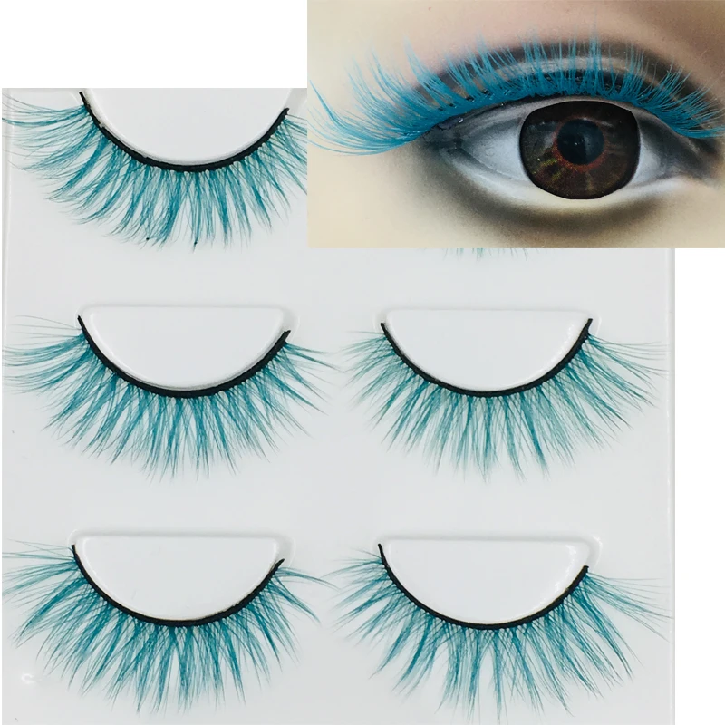

2019 New 3 pairs blue color false eyelashes fake lashes long makeup 3d mink lashes extension eyelash mink eyelashes for beauty