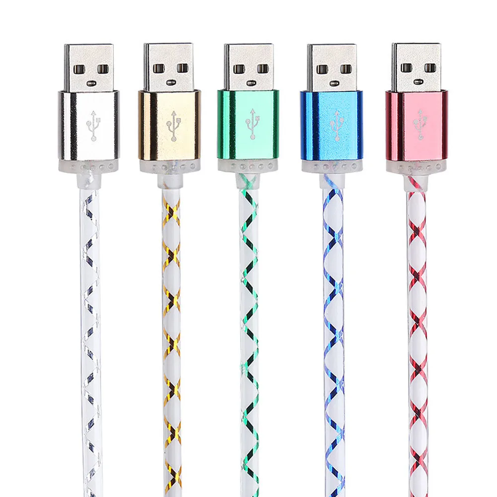 1 м светодиодный кабель Micro USB для зарядки и синхронизации данных Samsung Hauwei Xiaomi Android