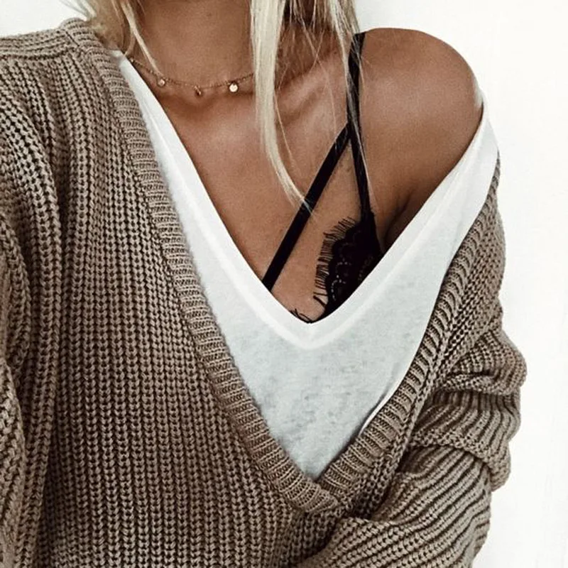 

Women V Neck Hand Knit Green Sweaters Spring Outfits Sexy Off Shoulder Long Sleeves Solid Casual Pullover Female Ruched Plusign