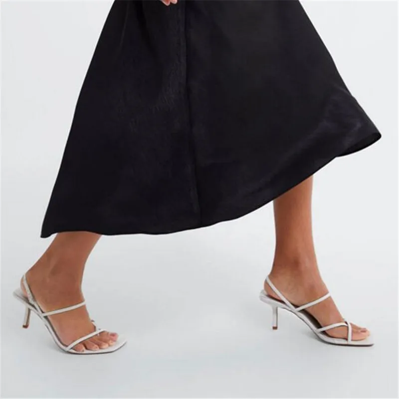 

White High Heels Sandals For Summer Narrow Band High Heel Vintage Square Toe Heel Sandals Concise Ladies Shes For Party