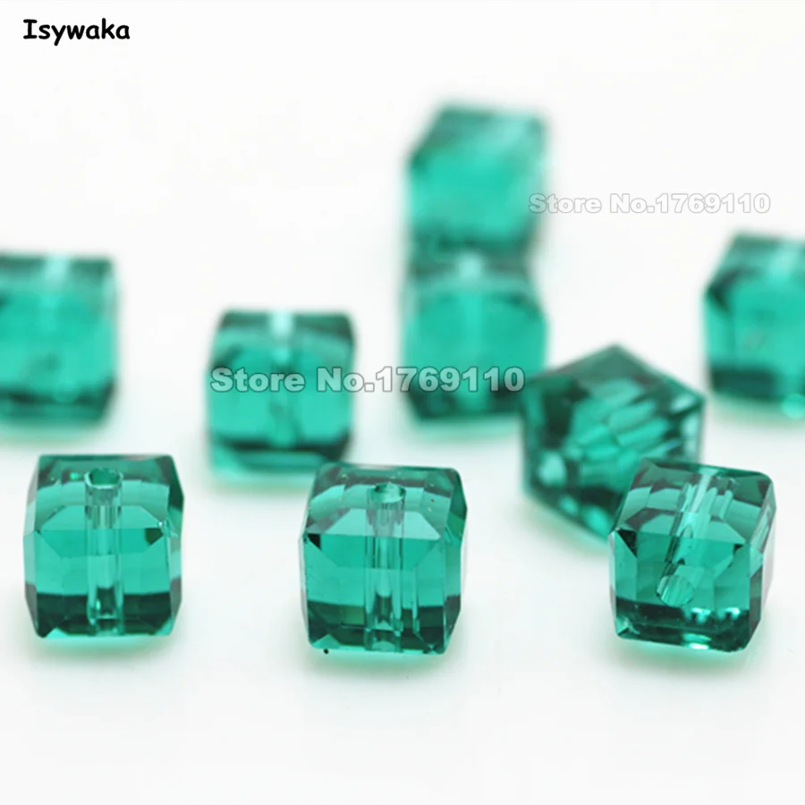 

Isywaka 100pcs 8mm Blue Green Color Square Austria Crystal Beads charm Glass Beads Loose Spacer Bead for DIY Jewelry Making