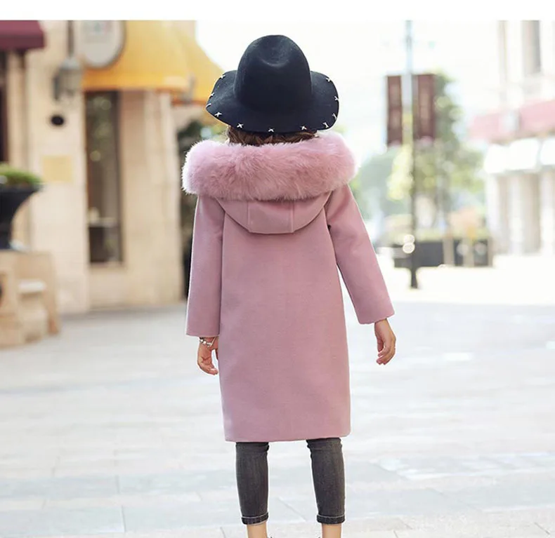 Cabolsa de lã com Capuz Gola de Pele Jaquetas para Meninas Bebê Menina Outono Inverno Roupas Bolsos Grandes Meninas Cabolsas Crianças 10 14 12 8 6 4 2020 10 casacos gola de pele crianças jaquetas para meninas 10 14 12 8 6 4
