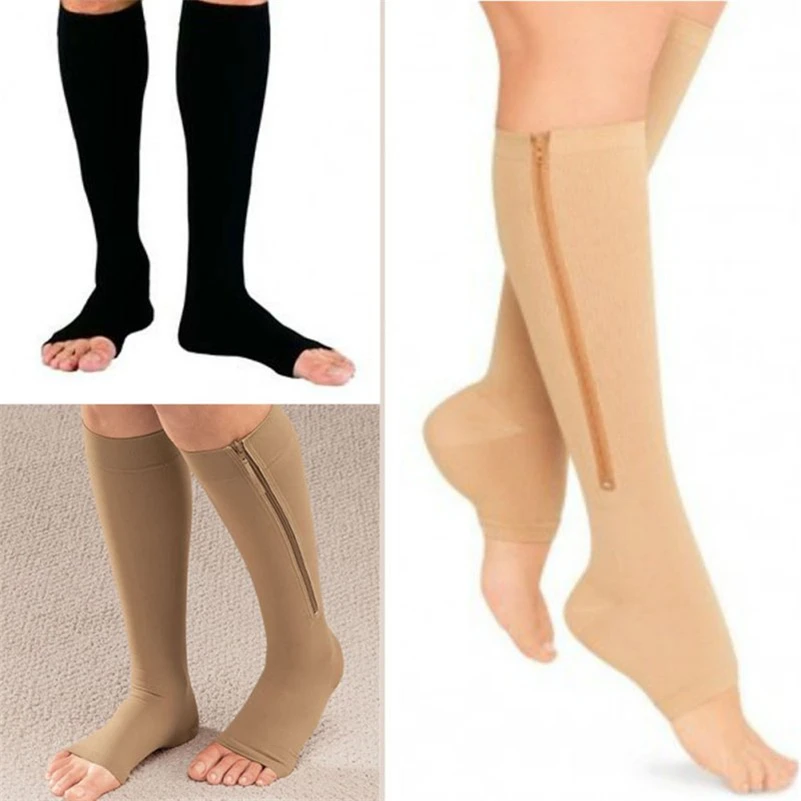 Женские компрессионные носки на молнии, на молнии, для поддержки ног, до колена, носок с открытыми пальцами, S/M/XL, Прямая поставка