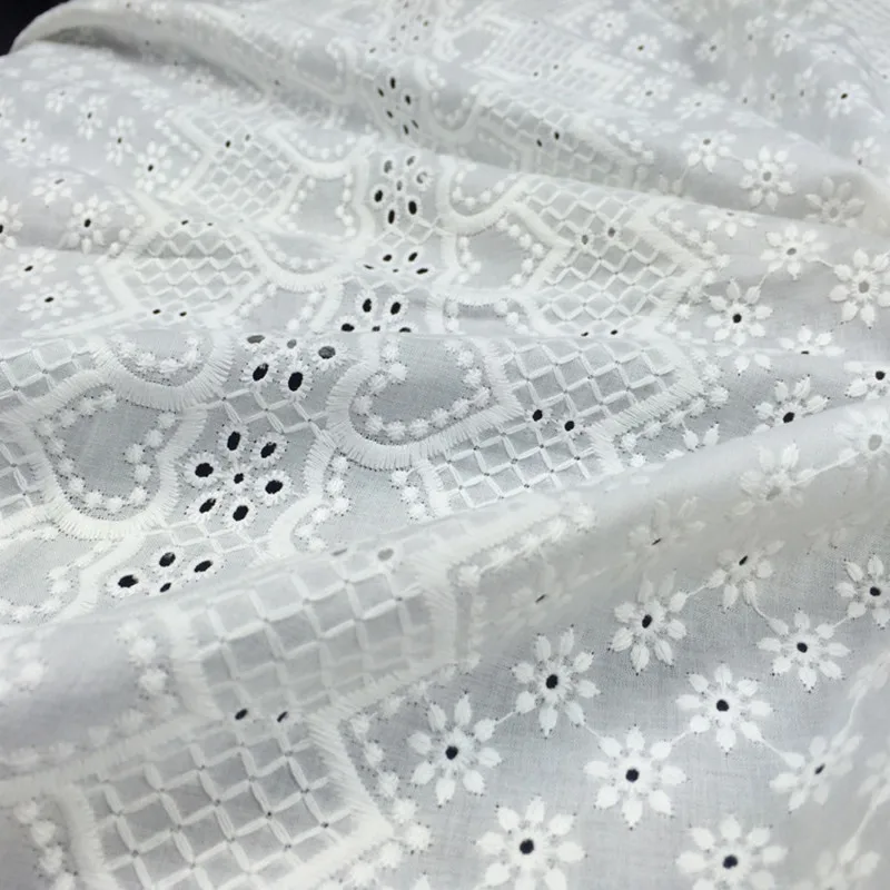 White Cotton Voile Eyelet Embroidery Lace Fabric Blouse Skirt Table