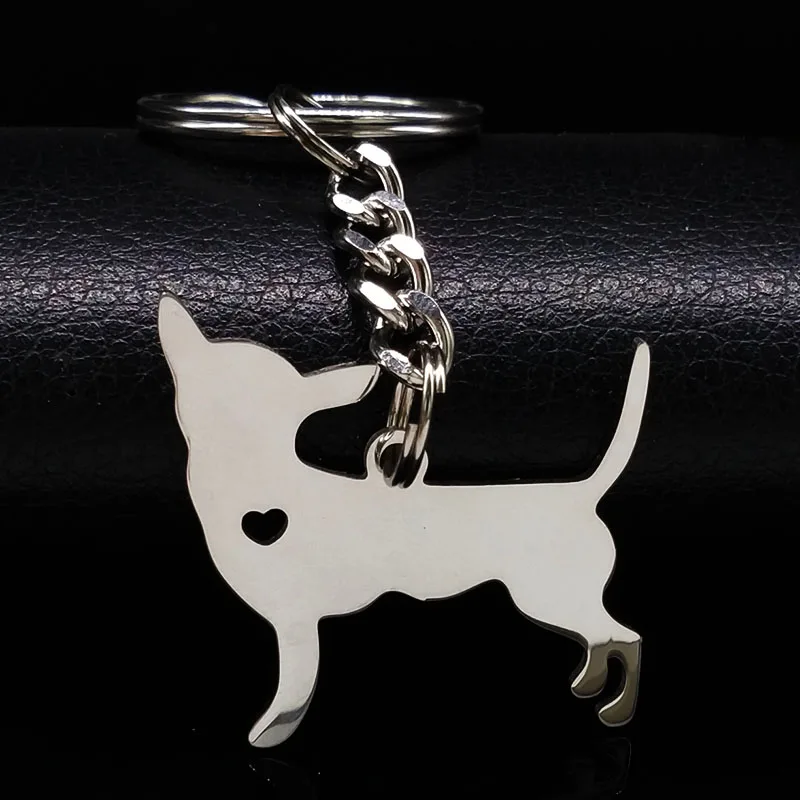 2024 Chihuahua Dog Keychain Jewelry Silver Color Stainless Steel - Main Image