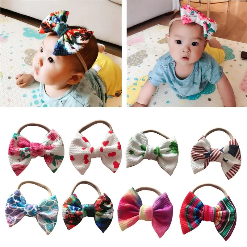 

Children Girls Nylon Bow Head Hair Band Print Baby Newborn Hair Rope Headband Headwear Headwrap