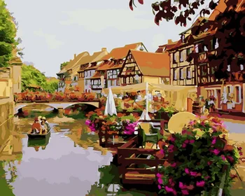 

Frameless oil painting by numbers paint by number for home decor oil picture painting 5065 country Villa