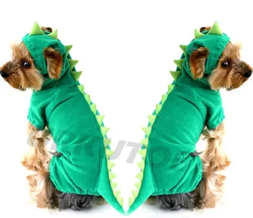 

Cute Pet Dog Winter Warm Green Dinosaur Velvet Clothing Jacket Cartoon Fancy Costume new