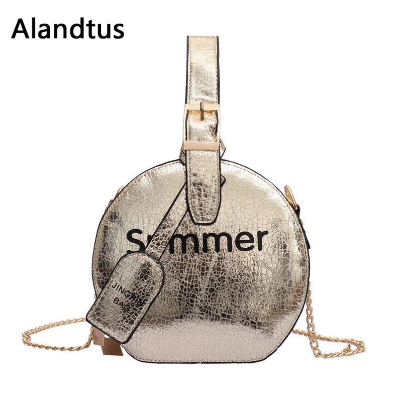 

Alandtus Leather Women Handbag Letter printing Lady Shoulder Bag Fashion Female Messenger Bag With Chain Ladies Messenger Bags