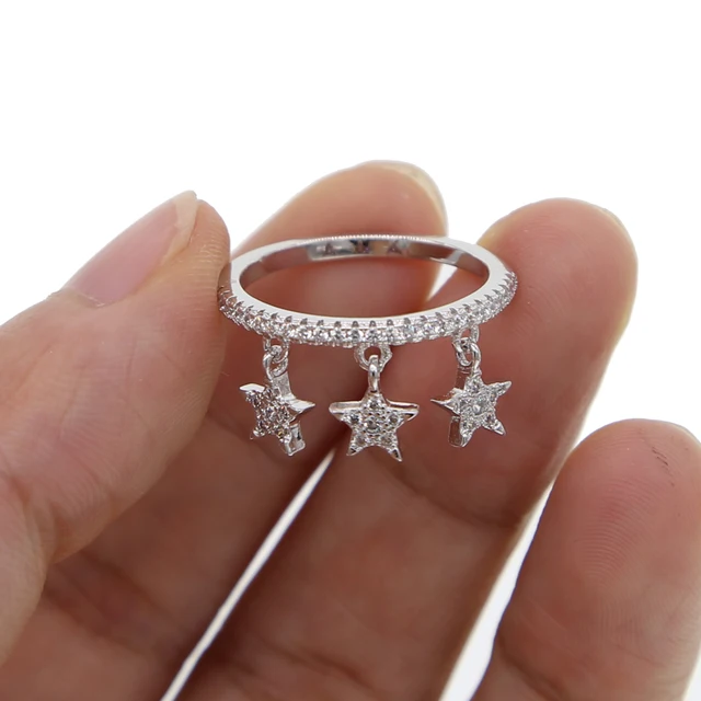 silver color fashion jewelry cz paved tiny star charm ring for lady women christmas gift high quality cubic zirconia jewelry
