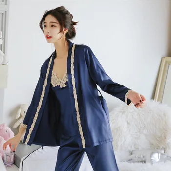 

Women Satin Silk Pajamas Set Shorts&trousers Comfortable Home Service Set