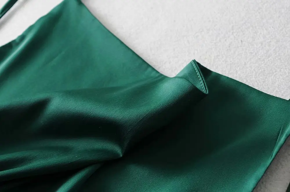 Bazaleas модное зеленое гладкое летнее платье с регулируемыми бретельками vestidos тонкое шелковое женское платье Прямая