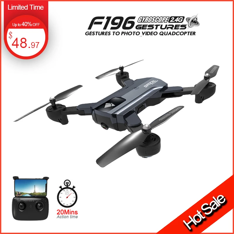 

Professional F196 Mini Foldable Drone with 2MP HD Camera Rc Helicopter Optical Flow Localization 20mins long flight time dron