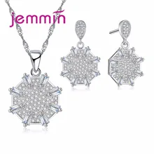 Бренд популярный элегантный 925 пробы серебряный белый кристалл набор украшений для женщин кулон ожерелье и серьги уникальный дизайн
