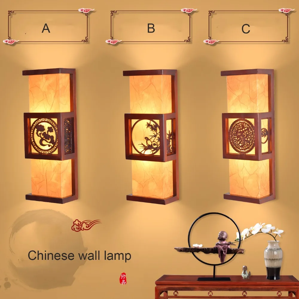 Chinese Style Antique LED Wall Lights Solid Wood Sculpture Staircase Art Wall Lamp Restaurant Bedside Aisle Corridor Decor Light