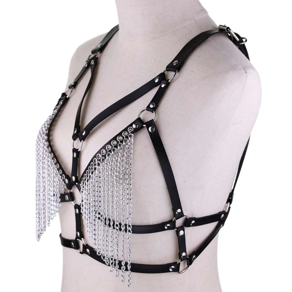 New Sexy pu Leather chain Harness bra Body chain Belt punk sexy chain top women body jewelry festival Fashion Jewelry