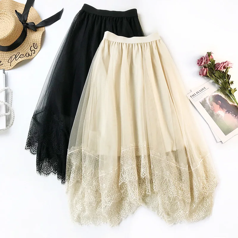 2019 New Spring Little Fairy Skirt Romantic Lace Tulle Skirt Women Mesh Skirt Irregular A Line Big Swing tutu Skirts for Women 2019 New Spring Little Fairy Skirt Romantic Lace Tulle Skirt Women Mesh Skirt Irregular A Line Big Swing tutu Skirts for Women