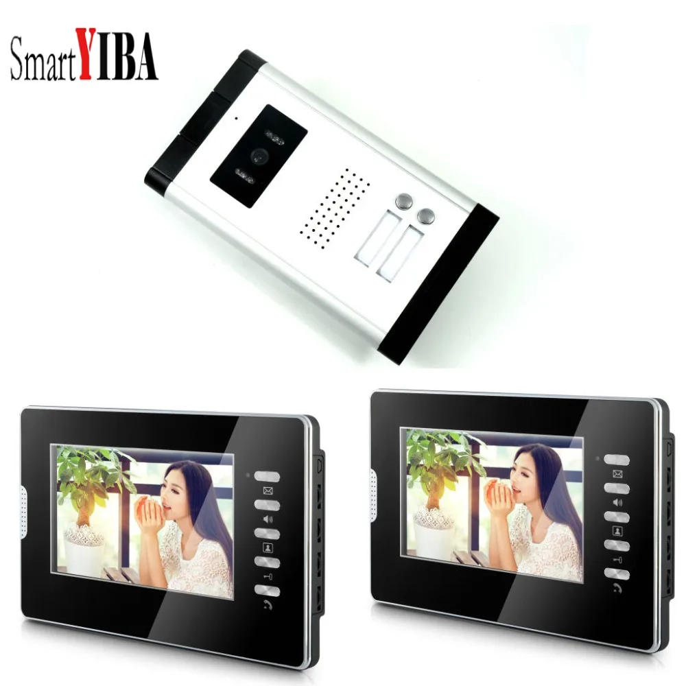 

SmartYIBA Apartment Video Doorbell Intercom 7inch Monitor Video Door Phone Kit unlock function With 1 Camera 2 Button 2Monitors