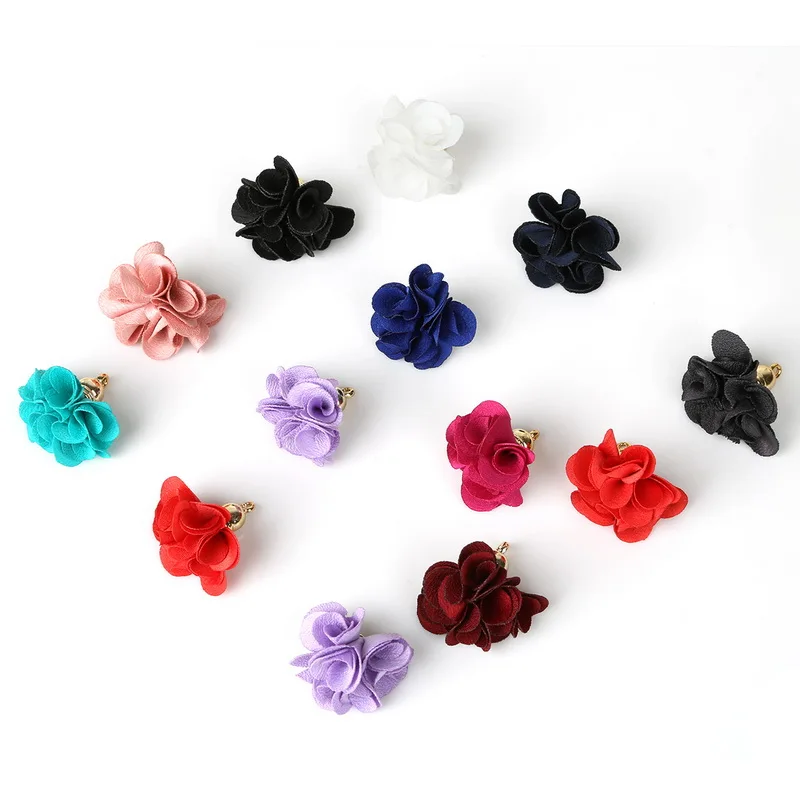 Mixed color 30 шт./лот 3x2,5 см ткань цветок кисточкой Подвески для серьги, брелок для мобильного телефона ремни сумка Висячие аксессуары - Цвет: Mixed color