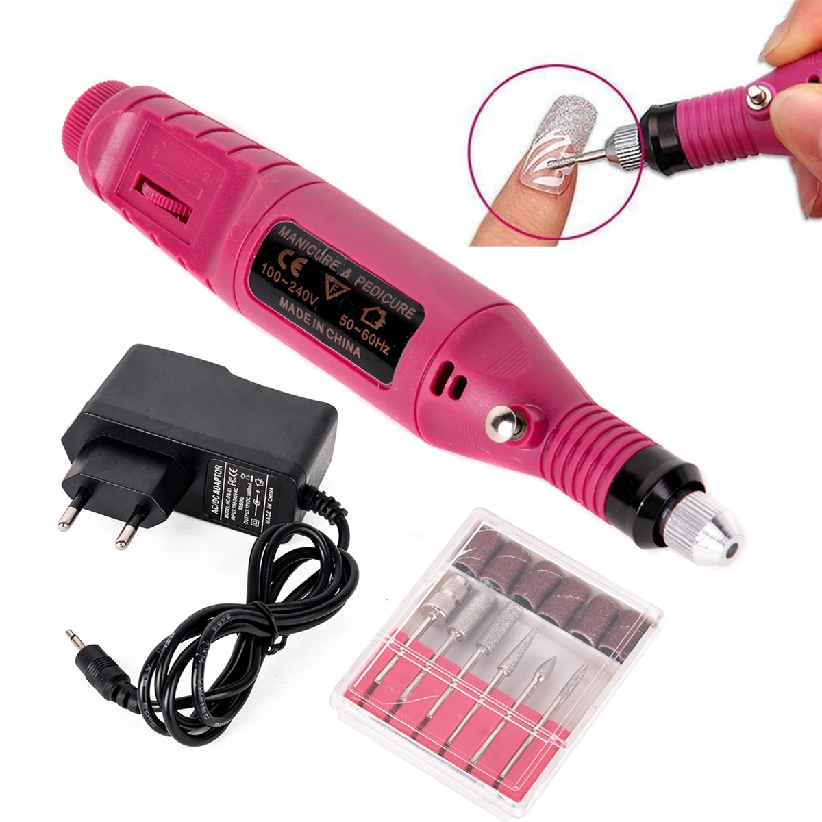 1 Set Electric Nail Art Drill File Machine Manicure Pedicure Grinding Cuticle Polishing Tool EU Plug